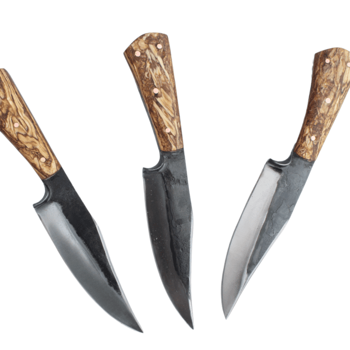 three knives with hempwood handles